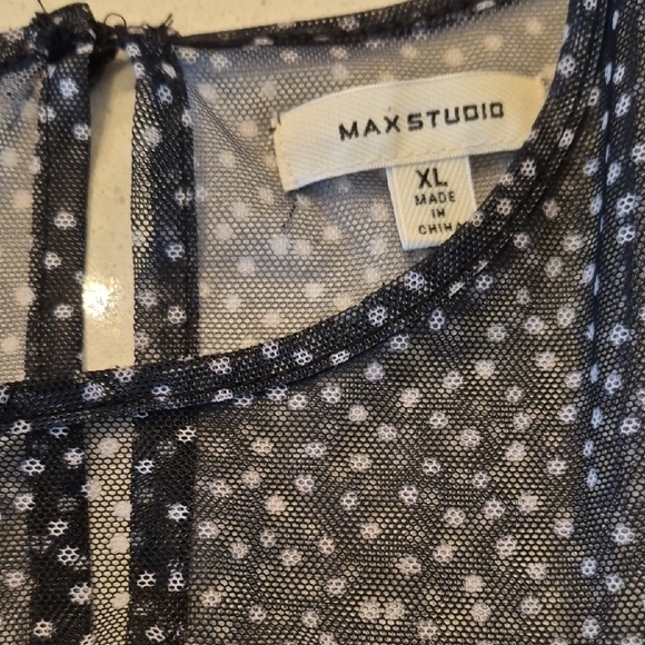 Max Studio Black Sheer Polka Dot Short Sleeve Blouse - Picture 2 of 7